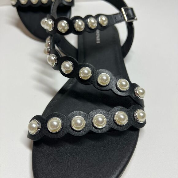 CosmoParis Pearly Leather Slingback Flat Black Sandals Size 10US/ 41EU - Picture 12 of 13